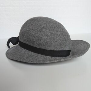 Lancaster Gray 100% Wool Felt Cloche Hat Black Grosgrain Bow Made in USA Womens